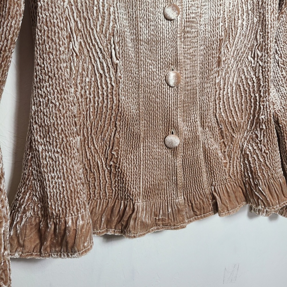 Chicos Gold Keily Crinkle Velvet Ruffled Jacket S Romantic Victorian Regencycore - Picture 5 of 10